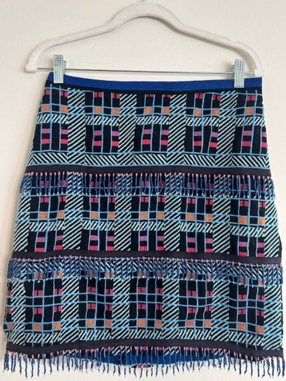 Anthropologie x Maeve Fringe-Trimmed Beaded Checkered Geometric Lined Mini Skirt - Picture 10 of 16
